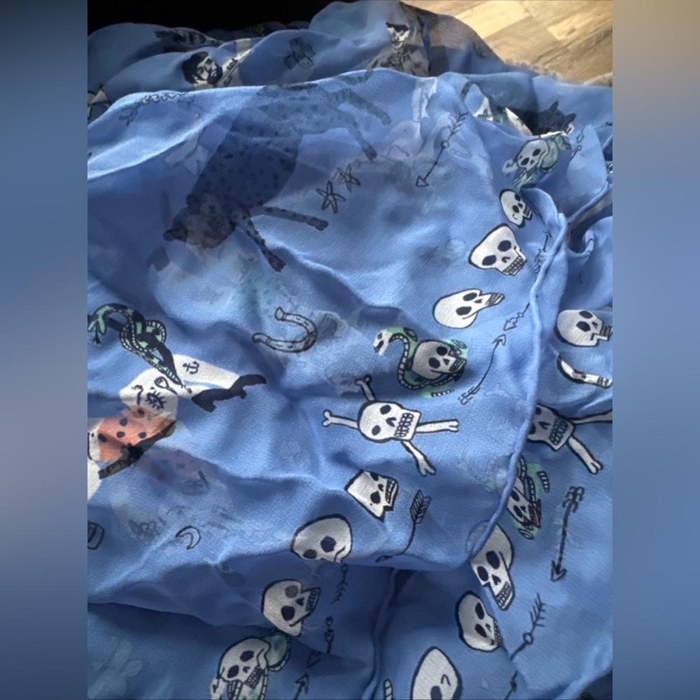 Alexander McQueen Printed Circus Tricks Silk
Scarf, Blue